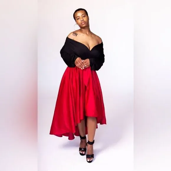 Chic Red High-Low Tie Waist Skirt by Roommates - Picture 3 of 3